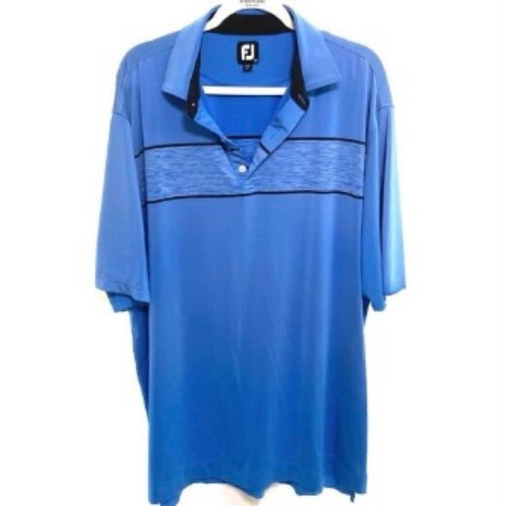 FootJoy Mens Blue Black Stripe Short Sleeve Polo Shirt Size 2XL